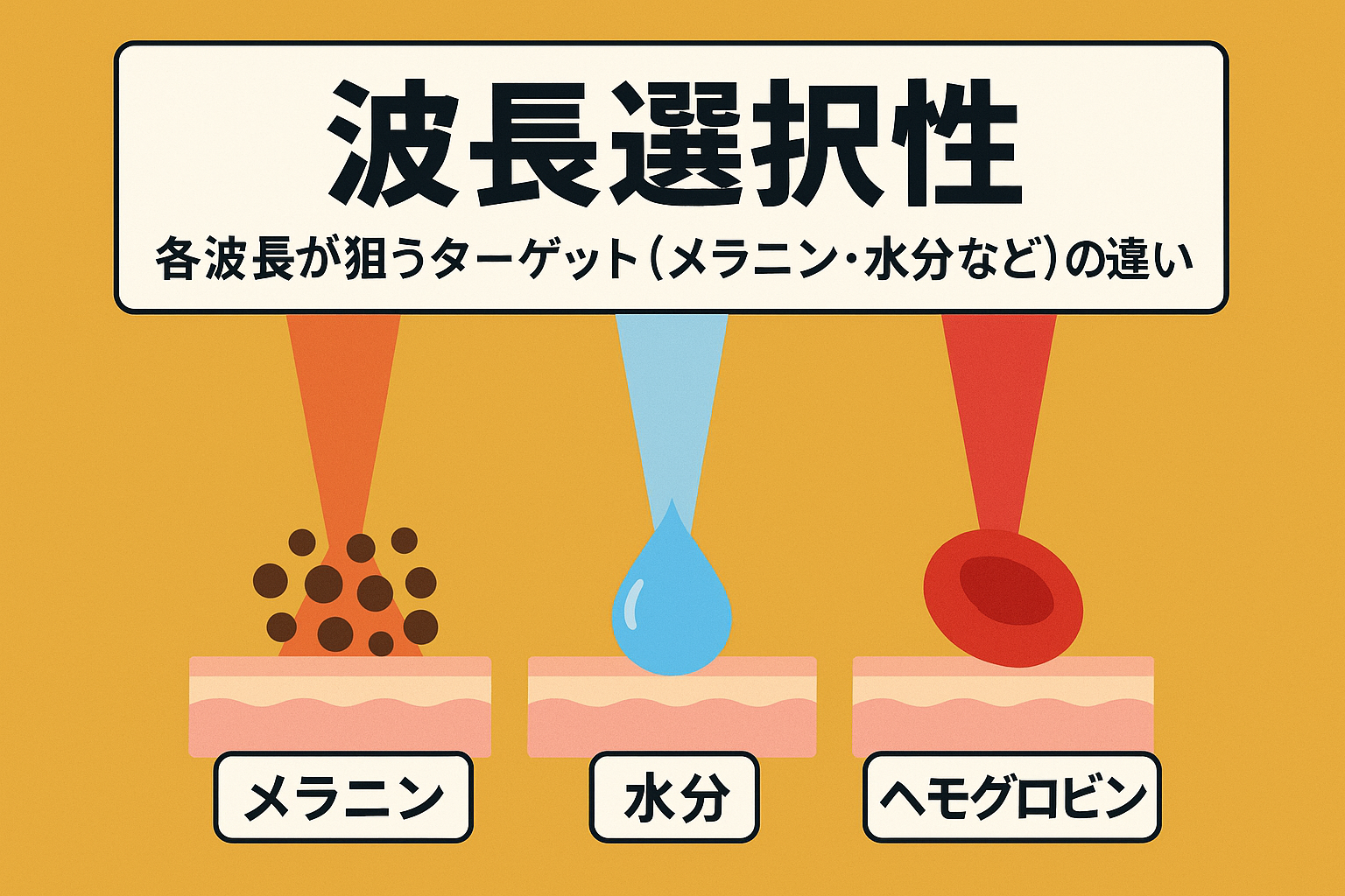 波長選択性｜各波長が狙うターゲット（メラニン・水分など）の違い