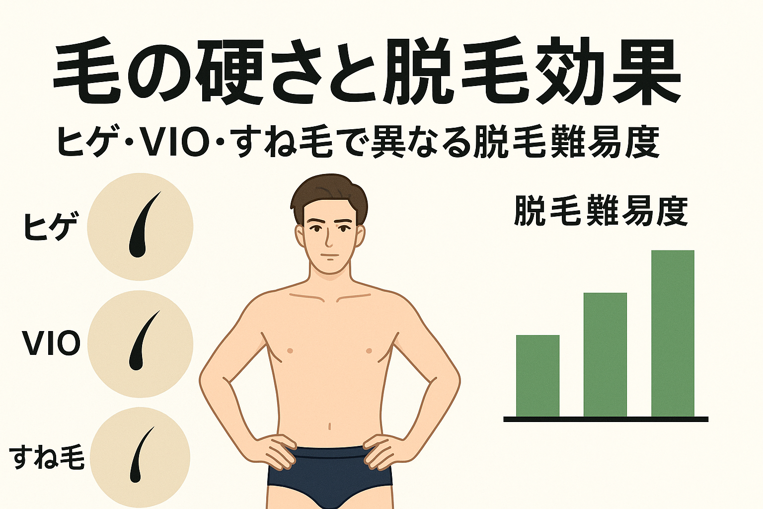 毛の硬さと脱毛効果｜ヒゲ・VIO・すね毛で異なる脱毛難易度